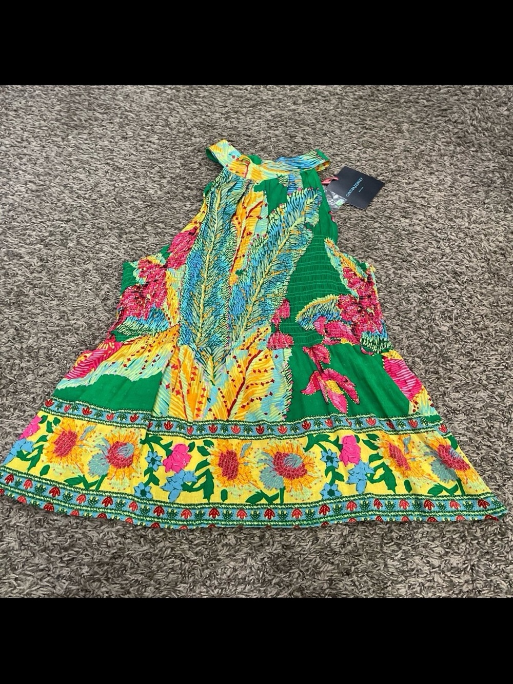 cynthia rowley tropical floral print sleeveless halter top XL NWT
